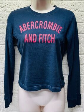 VTG‼ Y2K ABERCROMBIE & FITCH M Glitter Navy Pink Red Long Sleeve Cotton Tee •VG‼